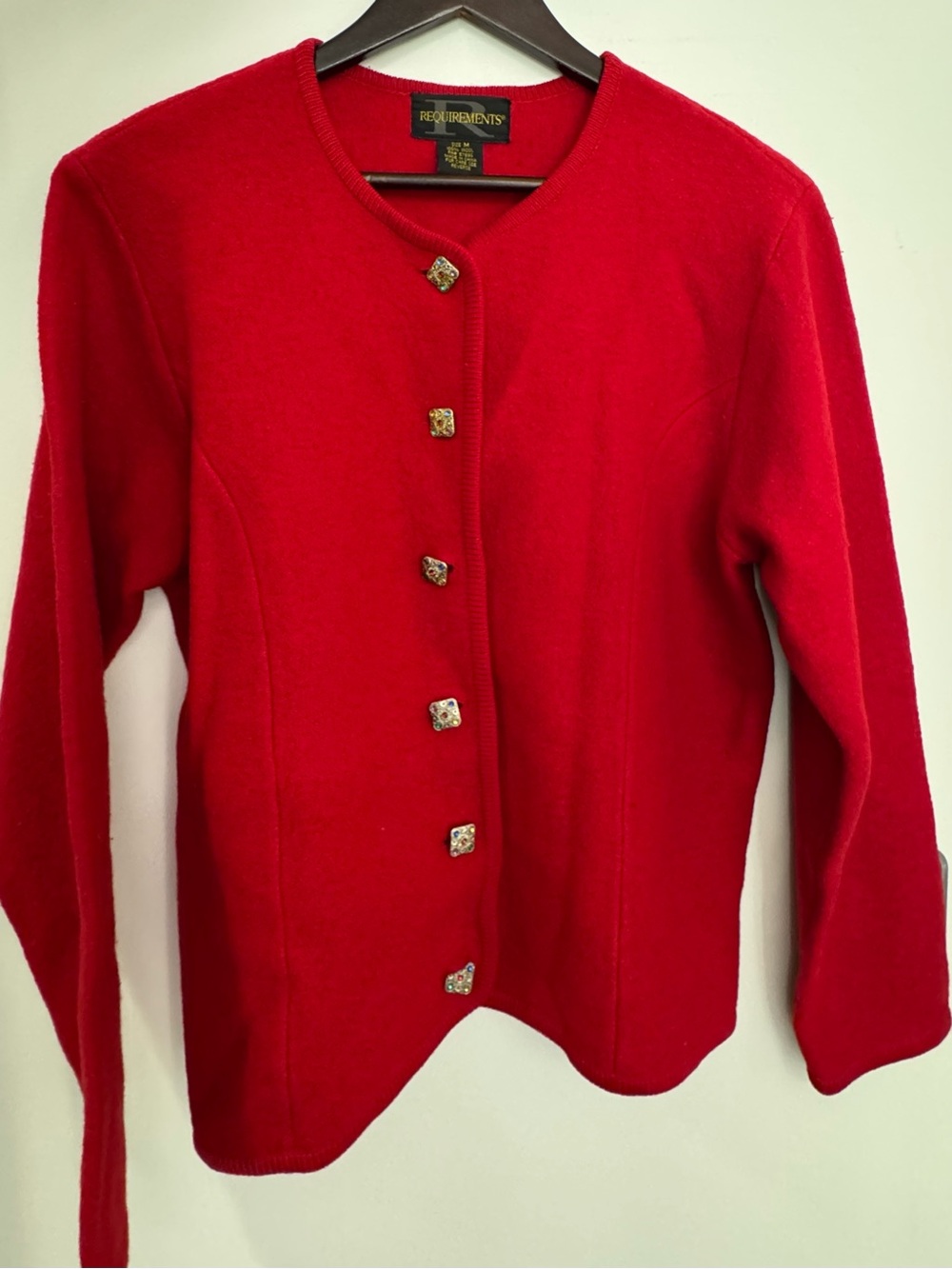 Requirements Red Button-Front Crewneck Cardigan